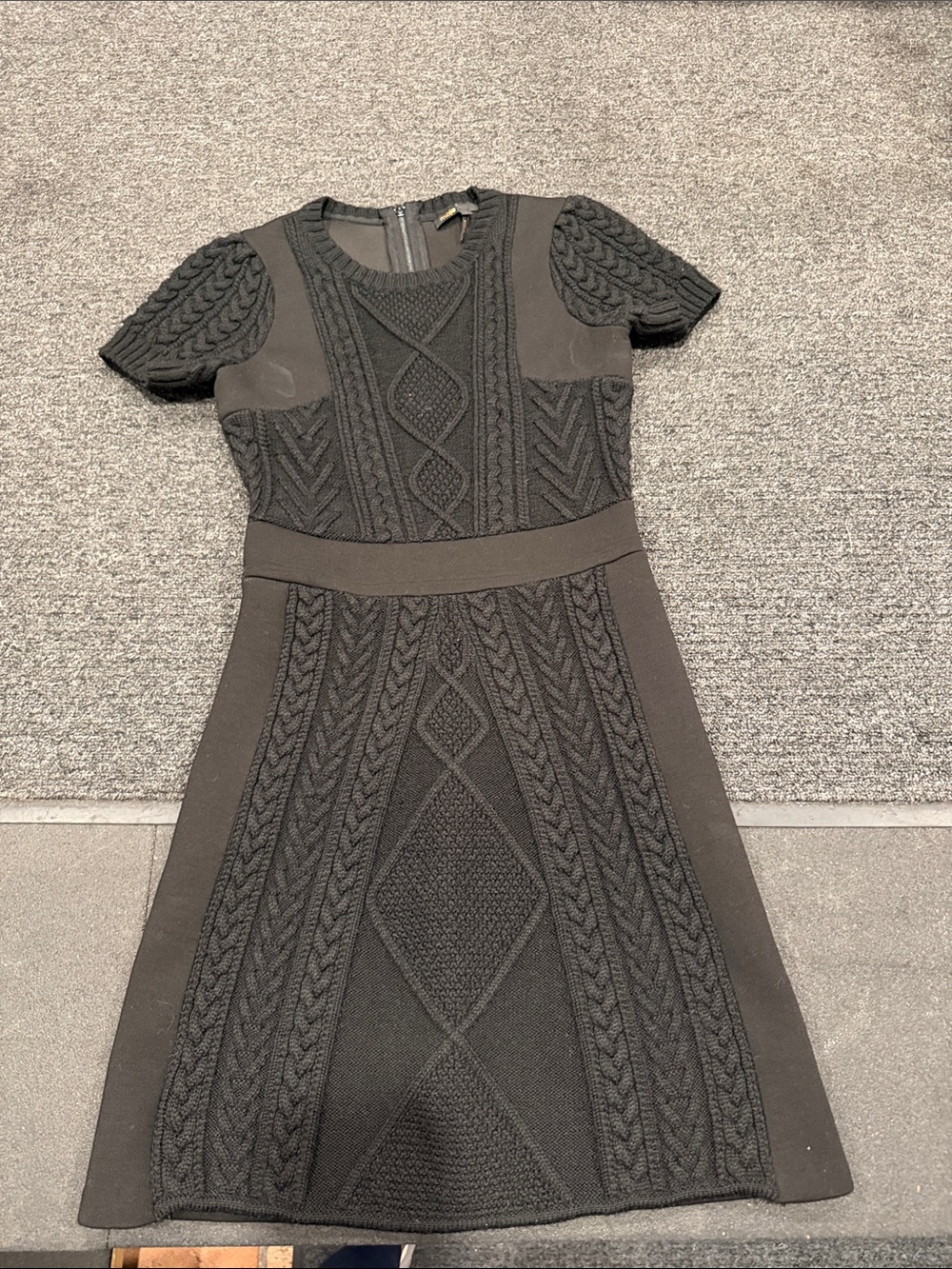 Maje Black Textured Cable-Knit Fit & Flare Dress
